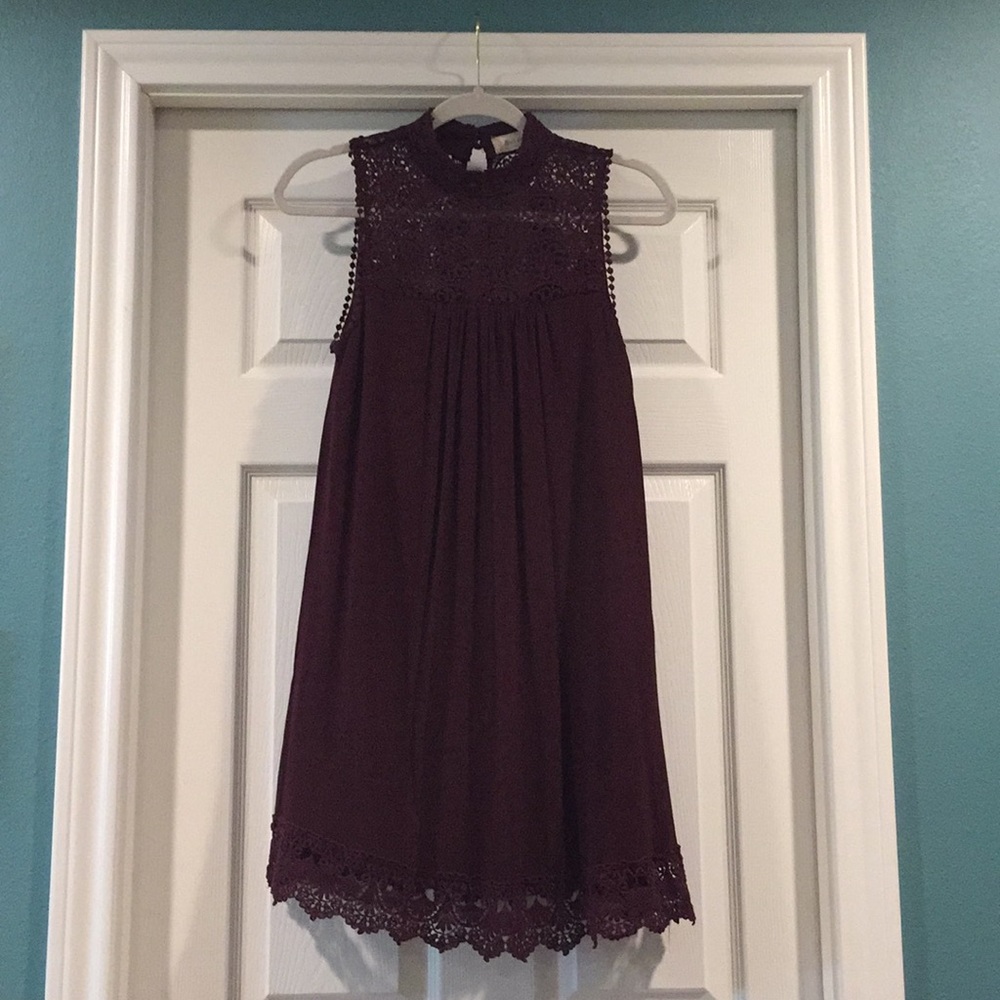 Deep Burgundy or Maroon Shift Dress w/Lace Detail